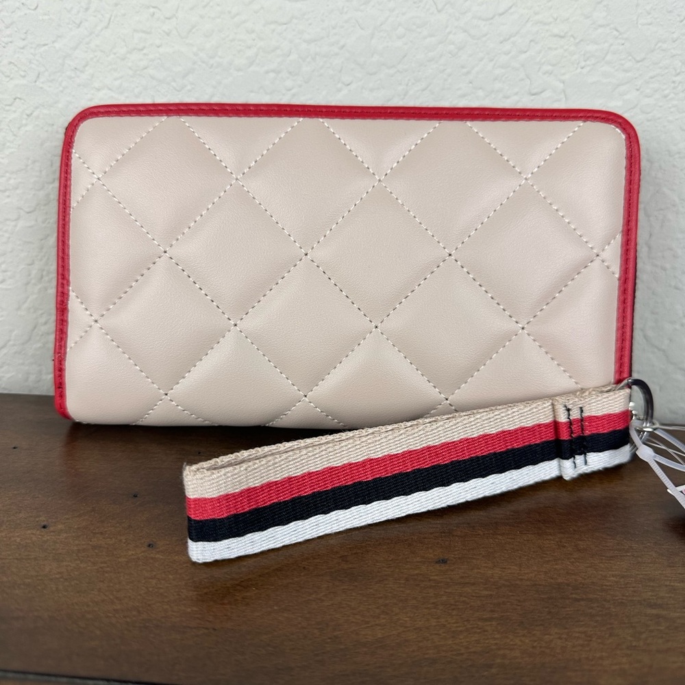Betsey Johnson Wristlet Wallet XOWEB Bone Striped Quilted Zippered - Picture 7 of 8